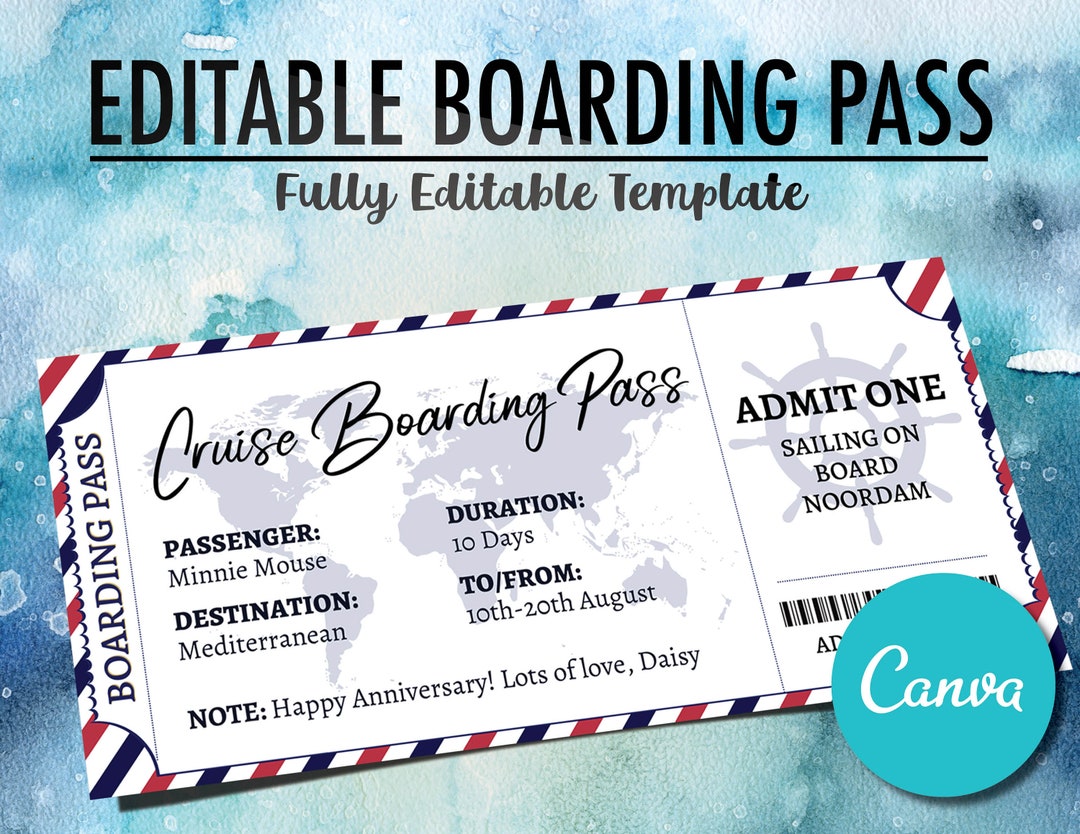 Editable Cruise Boarding Pass Printable Cruise Ticket Custom - Etsy