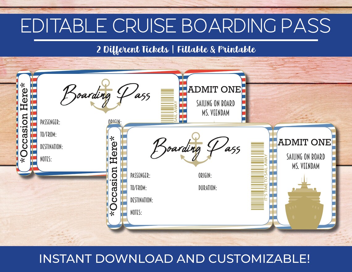 Printable Cruise Boarding Pass Editable Cruise Ticket | Etsy