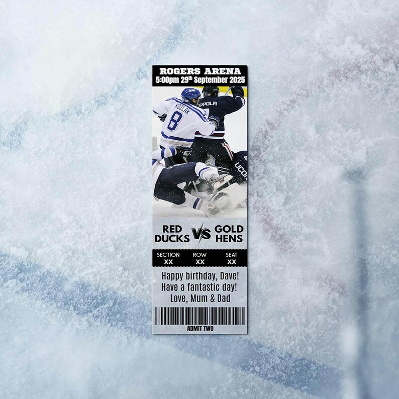 Editable Hockey Game Ticket Template, Custom Game Reveal Surprise Gift ...