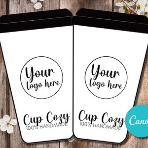 Biglietto accogliente modificabile per tazza di caffè stampabile personalizzato, custodia per caffè da esposizione, modello di visualizzazione accogliente per tazza