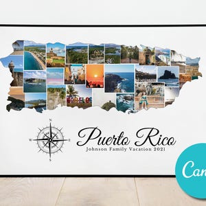 Cadeau d'anniversaire de collage photo personnalisé de carte de Porto Rico, cadeau photo de voyage de collage modifiable de vacances de vacances de Porto Rico