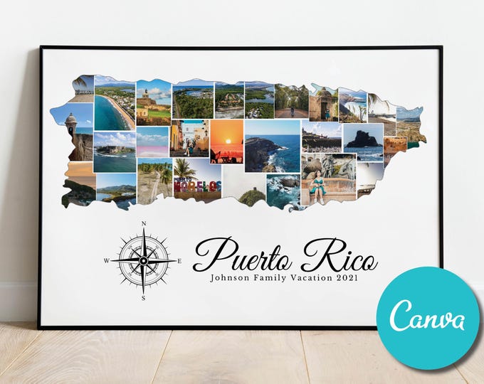 Puerto Rico Map Personalized Custom Photo Collage Anniversary Gift ...