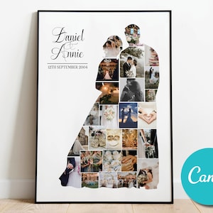 Mariage mariée marié Photo Collage modèle cadeau personnalisé, cadeau de Collage de mariage modifiable, Collage de Photo de mariage anniversaire modifiable