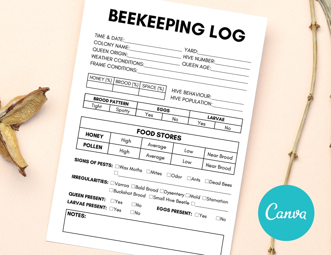 Beekeeping Log Book Template, Beekeeping Inspection Checklist, Beehive ...
