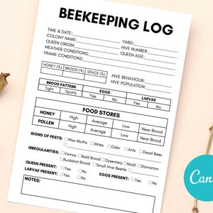 Beekeeping Log Book Template, Beekeeping Inspection Checklist, Beehive Tracker, Bee Keeping Journal Logbook Template Printable