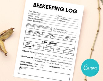 Beekeeping Log Book Template, Beekeeping Inspection Checklist, Beehive Tracker, Bee Keeping Journal Logbook Template Printable