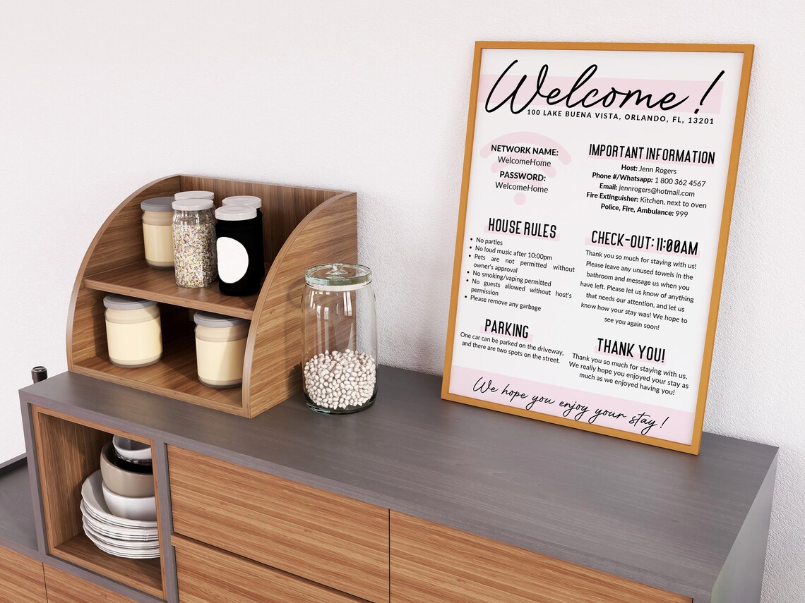 Airbnb Welcome Sign Template Airbnb Poster Editable Host Info  Etsy