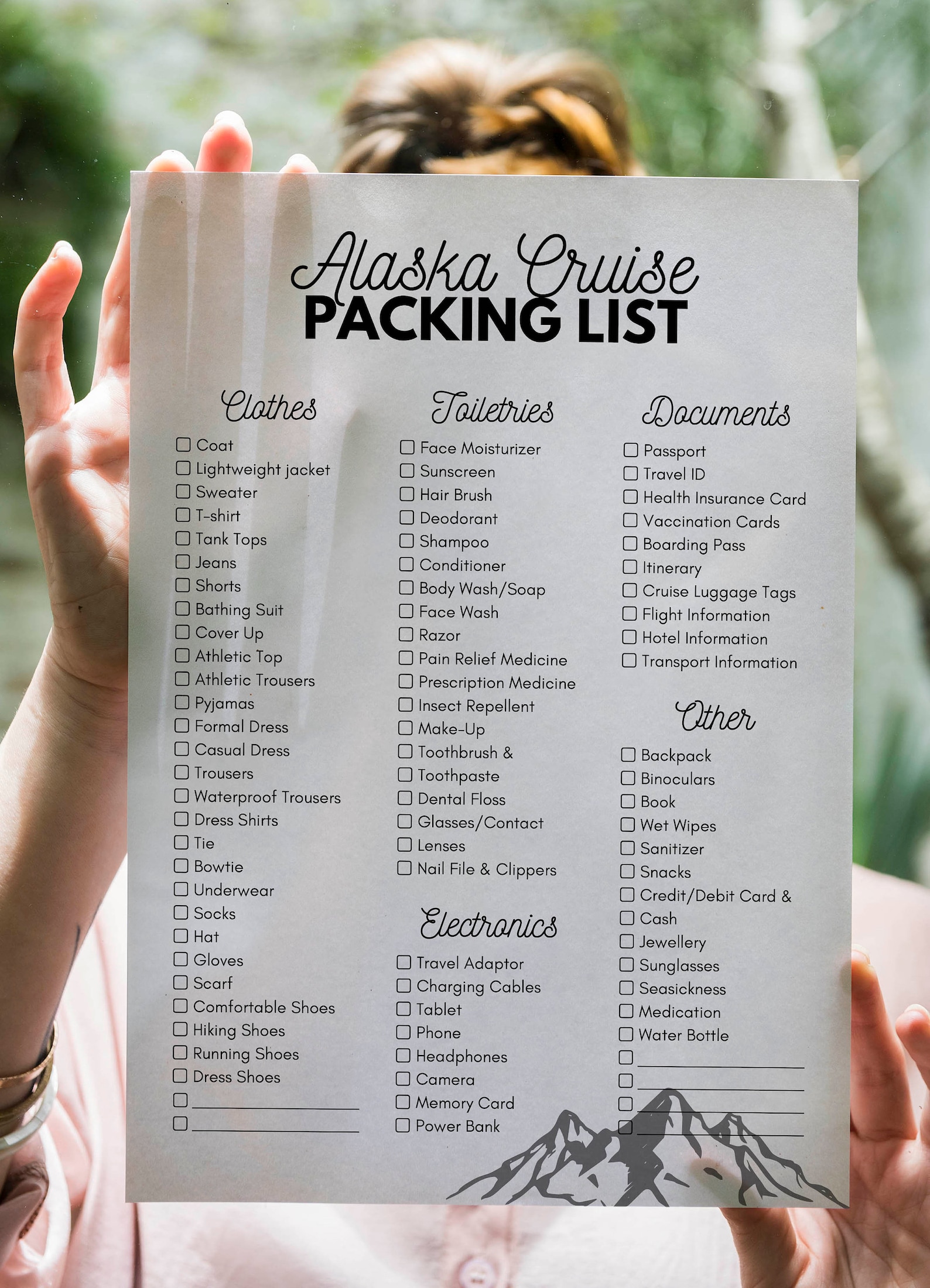 Alaskan Cruise Packing Checklist Planner, Printable Travel Vacation