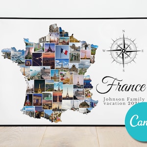 Frankrijk gepersonaliseerde aangepaste fotocollage jubileumcadeau, Frankrijk vakantie bewerkbare collage fotocadeau, Frankrijk fotogeheugen