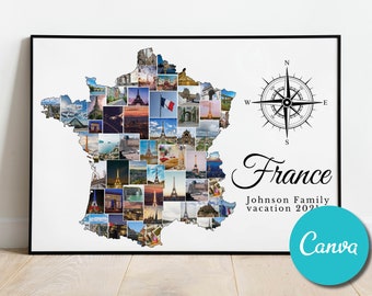 France Personalized Custom Photo Collage Anniversary Gift, France Vacation Editable Collage Photo Gift, France Photo Memory