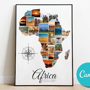 Afrika Benutzerdefinierte Foto-Collage Geschenk, Afrika Urlaub Collage Urlaub Geschenk-Plakat-Druck