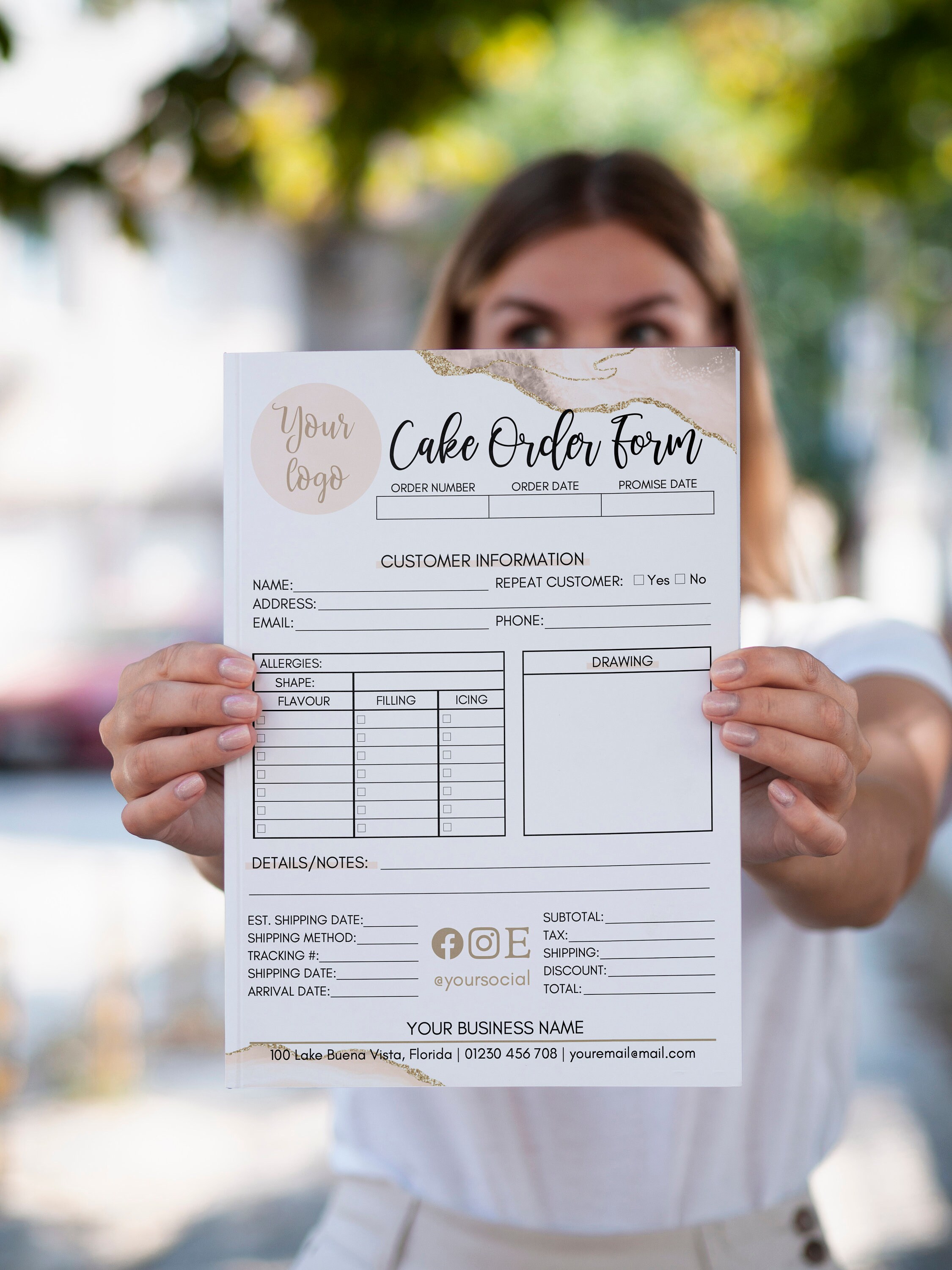 Custom Gold Cake Order Form Editable, Custom Bakery Order Form, Craft ...