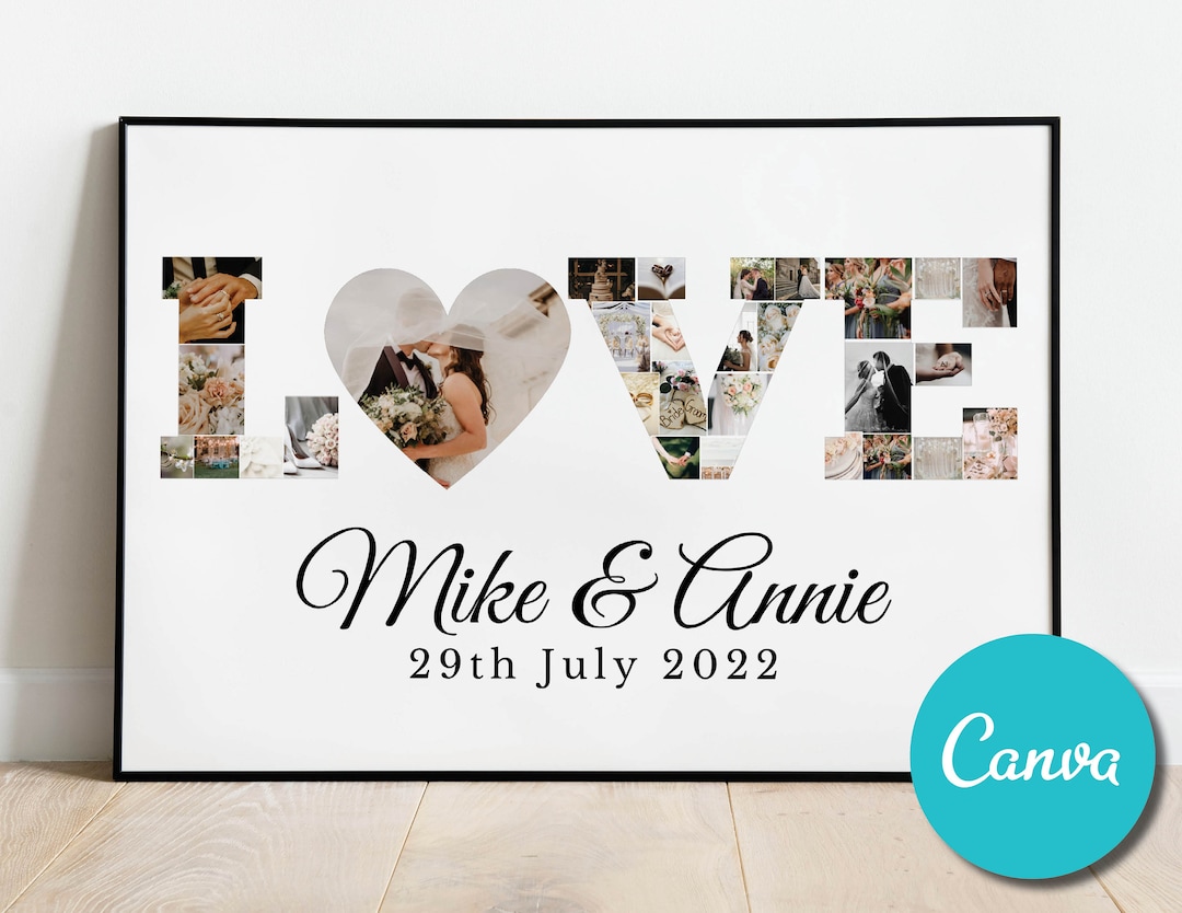 Custom Editable Love Heart Shape Photo Collage Gift, Housewarming