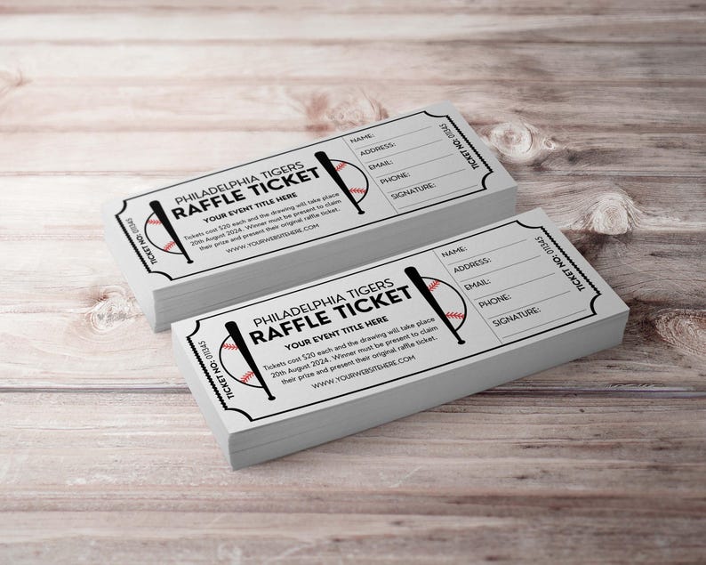 Baseball Ticker Raffle Editable Raffle Event Ticket Template, Sports Custom DIY Surprise ...