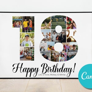 Custom 18th Birthday Photo Collage Gift Poster Number Art, Custom Printable 18th Birthday Photo Collage Art, Anniversary Photo Collage Gift