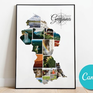 Guyana Benutzerdefinierte Fotocollage Karte Geschenk Flitterwochen Hochzeit Kunst, Guyana Urlaub Collage Urlaub Geschenk Poster Druck