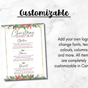 Editable Christmas Day Restaurant Cafe Food Menu Template, Christmas