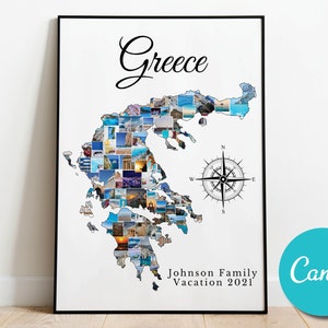 Grèce Carte Voyage Photo Collage Cadeau D'anniversaire De Mariage, Grèce Vacances Editable Collage Photo Cadeau
