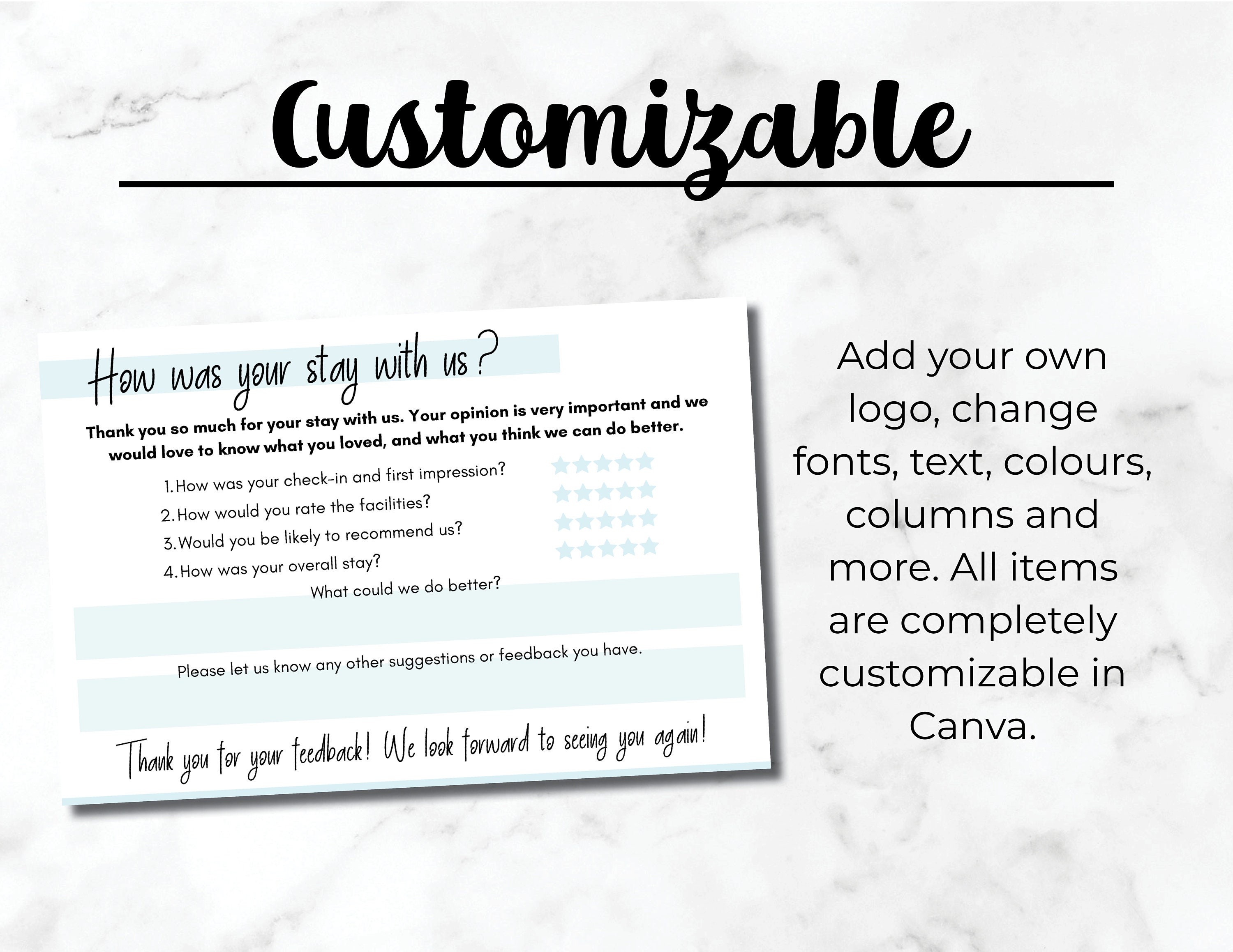 Guest Feedback Request Form Comment Card Template Airbnb Etsy