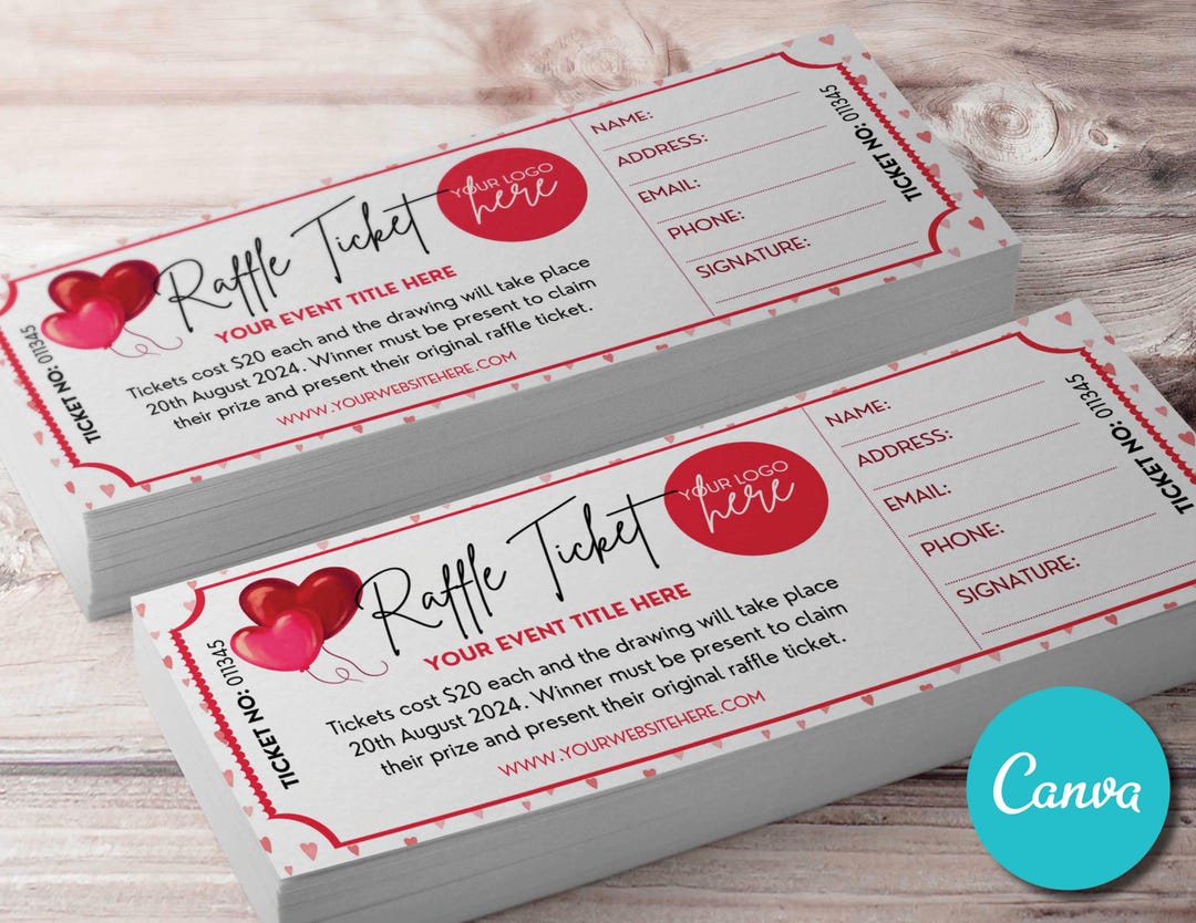 Ticket Raffle Invitations Editable Raffle Event Ticket Template, Valentine's Custom DIY Surprise ...