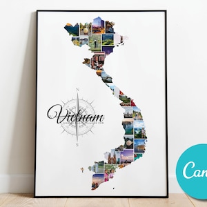 Mapa de Vietnam Viaje Foto Collage Cartel Regalo de aniversario de boda, Vacaciones en Vietnam Collage editable Foto Regalo