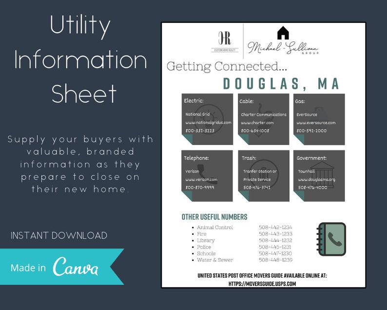 Real Estate Utility Information Sheet for Buyers Etsy