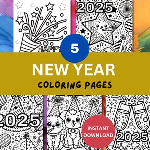 FIVE 2025 Szczęśliwego Nowego Roku Kolorowanka, Słodka Kolorowanka, Kolorowanka Dla Dzieci, Sylwester, Dziecięce Fantazyjne Kolorowanki