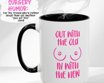Grappige mok voor borstkankerpatiënten | Humoristische koffiemok met accent over reconstructieve chirurgie