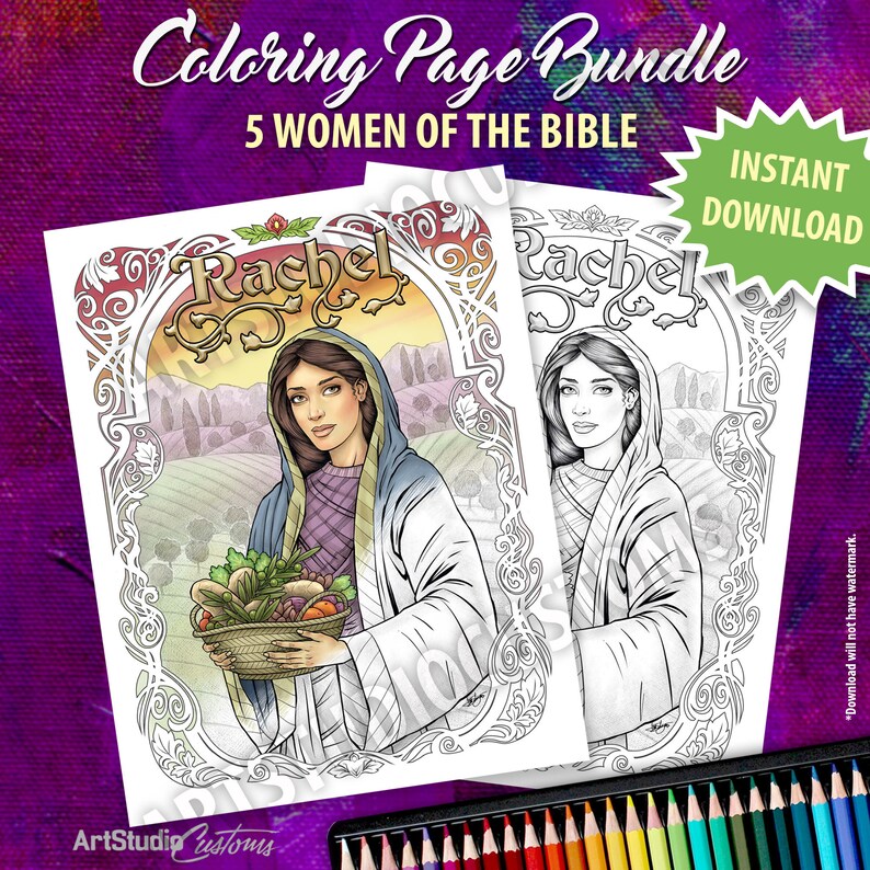 5 Women of the Bible Coloring Page BUNDLE, Old Testament, Black and ...
