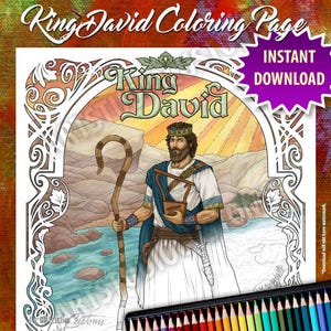 Printable King David Coloring Page, From the Old Testament, Hand-drawn ...