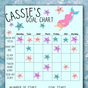 Chore Chart, Reward Chart, Sticker Chart, Goal Chart, Responsibility Chart, Behavior Chart, Mermaid Reward Chart, Chore Chart for Girls