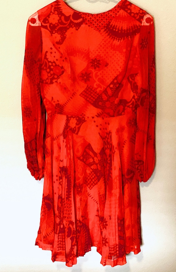 1960s Red Orange Patchwork Dress