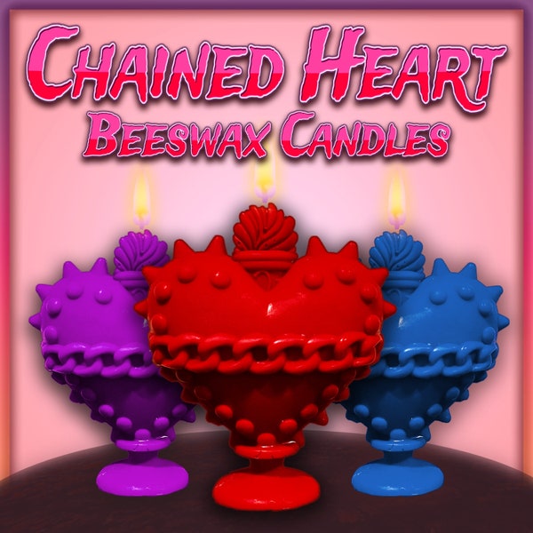 CHAINED HEART CANDLE 100% Organic Beeswax, Hand-poured, Long-burning, Non-Drip, No Smoke; for love spells, commitment, attraction, renewal