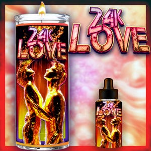 24-karaats LIEFDE, kaars en olie: toon betrokkenheid, vergroot het emotionele verlangen dat ze naar je voelen, zorg ervoor dat ze verlangen naar spirituele gehechtheid met jou