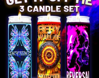 Juego de 3 velas GET It OFF ME - Protégete de la energía negativa vinculada con ataques espirituales, elimina la energía espiritual no deseada.