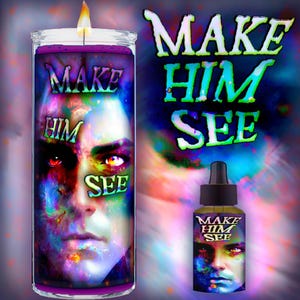 MAKE HIM SEE Fixed Ritual Candle & Oil - demand your target see the error of his ways, make him see you are the best choice for a partner