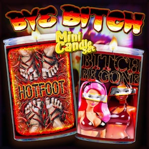 BYE BITCH Mini Candle Ritual Set - the smaller versions of our Bitch Be Gone and Hot Foot candles, quick burn time, fixed & energized