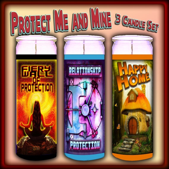 PROTECT ME and MINE 3 Candle Set for Protection , Candle Magic, Witch Set, Spell Candle, Candle Magic, Altar Candles, Witch Shop, Protection