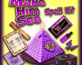MAKE HIM SEE Lilac Third Eye Pyramid Candle Spell Kit for Witchcraft Rituals To Make them See things Your Way, Bring Clarity to a situation