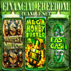 FINANCIAL FREEDOM Candle Set - Includes our 3 most popular Money Attraction candles, Fast Cash, Manifest Millions, and Mega Money Buster