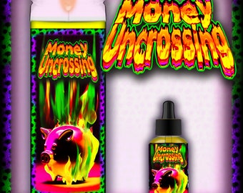 MONEY UNCROSSING Candle and Oil - Remove negative energy that affects your income or ability to make money, Remove a financial curse or hex