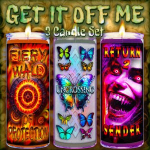 GET It OFF ME Three-Candle Ritual Candle Set - to protect yourself from spiritual attacks, and return a hex to the sender