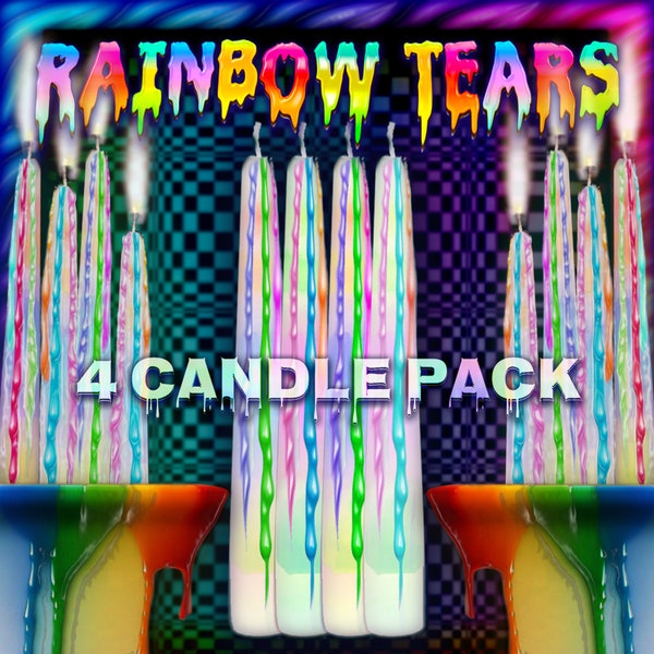 RAINBOW TEARS CANDLE (4 Pack) - Add some color to your personal space with Rainbow Tears Candles, A rainbow of colored wax drips as it burns