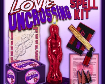 LOVE UNCROSSING Hand-Poured Red Female OR Male Candle Spell Kit to remove negative energy from your love life, Witchcraft candle, Spell Kit
