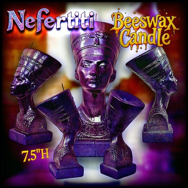 NEFERTITI Large 7.5"H Hand Poured Beeswax Candle, 100% Organic, Ritual Candle