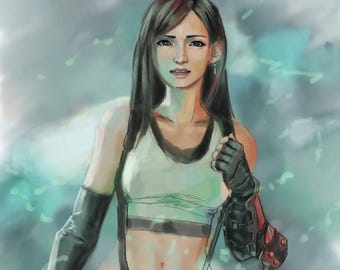 Impresión artística en acuarela de Tifa Lockhart: póster de Final Fantasy VII Rebirth