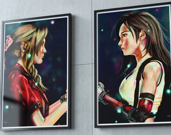 Póster de Aerith & Tifa - Final Fantasy 7 Rebirth - Aerith Gainsborough - Tifa Lockhart - Arte de pared de 2 piezas - Impresiones artísticas - FF7