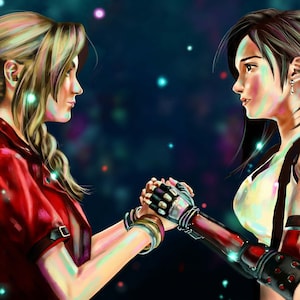 Final Fantasy 7 Rebirth Poster - Aerith & Tifa Wall Art - Aerith Gainsborough - Tifa Lockhart