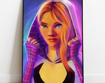 Póster de Gwen Stacy - A través del Spiderverso - Arte mural de Spider-Gwen - Póster de la Araña Fantasma - Póster de la Mujer Araña