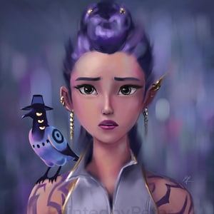 Impressão artística de Rumi - Arte de parede de Caçadores de Demônios K-Pop - Huntrix Golden K-Pop Caçadores de Demônios | Pôster em papel fosco | Presente de arte para fãs feito à mão imagem 1